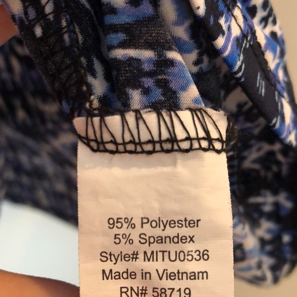 NY Collection Shirt SZ Large Scoop Neck Flare Sleeves with design Blue Stretchy - Picture 5 of 7